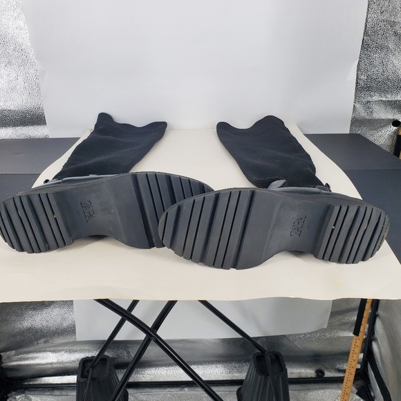 Zara Shoes Women 10 EU 41 Over the Knee Boots Black Ribbed Knit Sock Shaft - Picture 6 of 6